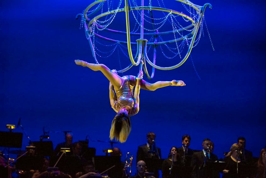 Aerial artist Anahareo Doelle performs during the opening night show of "Our Divas Do Christmas" in 2019
