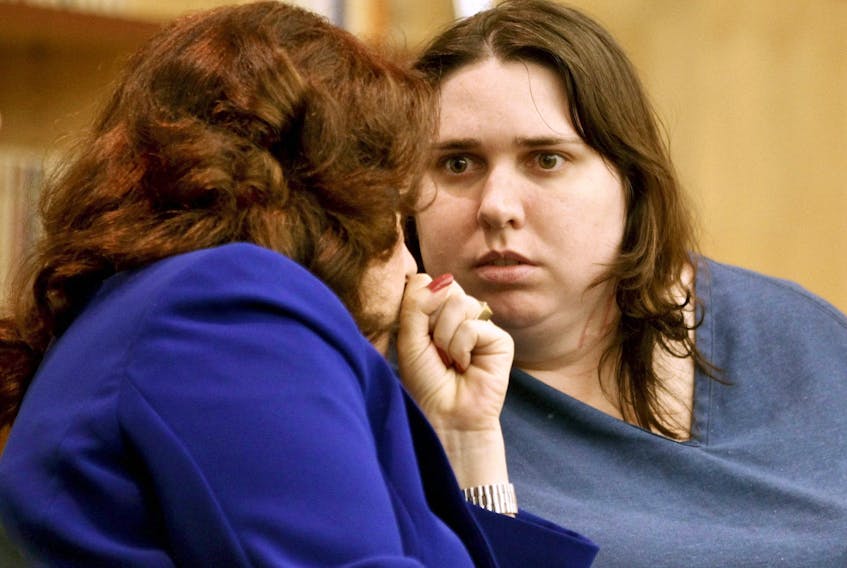 In this June 27, 2012 file photo, Jessica Lynn Lopez talks with her attorney, Sloan Ostbye, at a hearing in San Diego County Superior Court, in Vista, Calif.  (AP Photo/Lenny Ignelzi, File)
