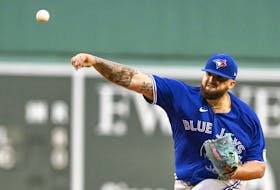 Blue Jays' Alek Manoah throws a pitch in the first inning against the Red Sox at Fenway Park on Aug. 4, 2023 in Boston.