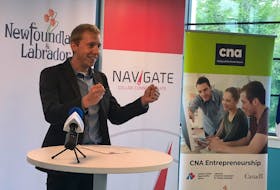 Billy Newell, manager of the Navigate Entrepreneurship Centre’s business incubator, speaks during a press conference announcing operational funding for the Centre for Research and Innovation in Corner Brook on Monday. Gary Kean/Saltwire Network