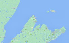 Fleur de Lys is on the northeast coast of the island of Newfoundland. — Google Maps screenshot