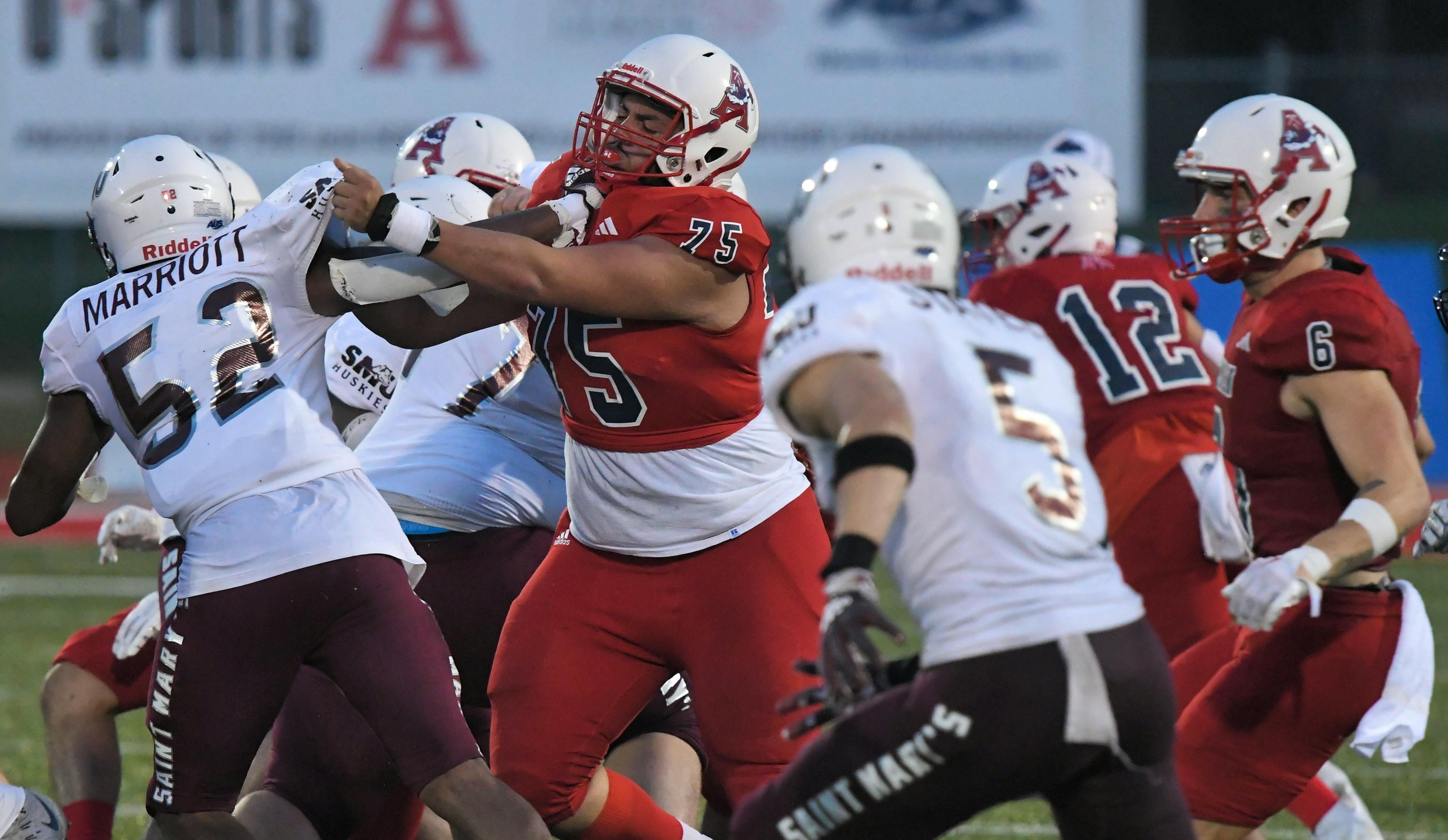 From football neophyte to starting lineup, Khalid Soliman of Abu Dhabi ate  his way onto Acadia's offensive line