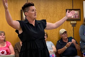 Shag Harbour resident Christy Conrad holds her hands up during a presentation and follow-up question and answer period with Barrington Municipal Council’s committee of the whole meeting on Sept. 12 with regards to the municipality’s flag policy, Policy No.55.  Her concern is that the LGBTQ2+ community has six different flags flying from July 2 to Oct. 7, each for two weeks, on the special purpose flagpole by the Barrington River, as the policy allows. KATHY JOHNSON
