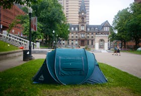 FOR NEWS STORY:
One of about a dozen tents for rough sleepers, are seen in the Grand Parade in view of City Hall in Halifax Monday July 10, 2023.

TIM KROCHAK PHOTO