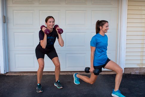 Carrie Gregory, left, and Sandra Cottreau have found that including weight training in their preparation for running a marathon can be beneficial. Contributed