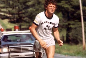 Terry Fox pictured running during his Marathon of Hope in a 1981 file photo. 