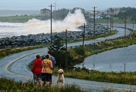Area residents watch the waves hit the seawall along Cow Bay Road in Cow Bay, NS Saturday September 16th, 2023.

TIM KROCHAK PHOTO