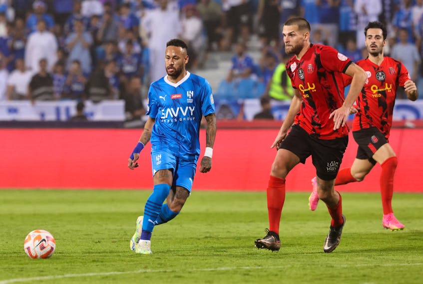 (Reuters) - Brazil's all-time leading goal scorer Neymar made his Saudi Pro League debut for Al-Hilal on Friday, coming off the bench to feature for the final 26 minutes of his new club's 6-1
