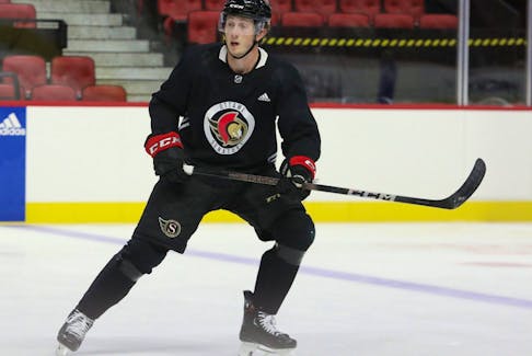 Tyler Kleven of the Ottawa Senators Rookie team during practice at the Canadian Tire Centre in Ottawa, September 14, 2023.