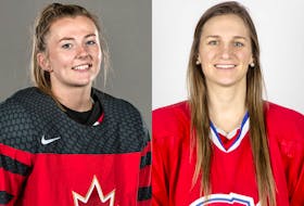 Nova Scotia's Allie Munroe, left, and Jill Saulnier were selected at the Professional Women's Hockey League draft on Monday night in Toronto.
