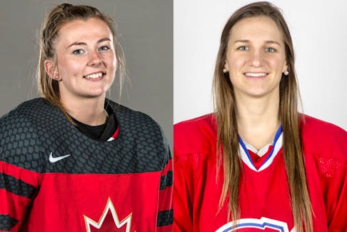 Nova Scotia's Allie Munroe, left, and Jill Saulnier were selected at the Professional Women's Hockey League draft on Monday night in Toronto.