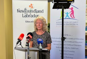 Joanne Morris, chair of the Early Childhood Education Human Resources Council, speaks to reporters at the latest child care announcement from the provincial government. -Juanita Mercer/SaltWire Network