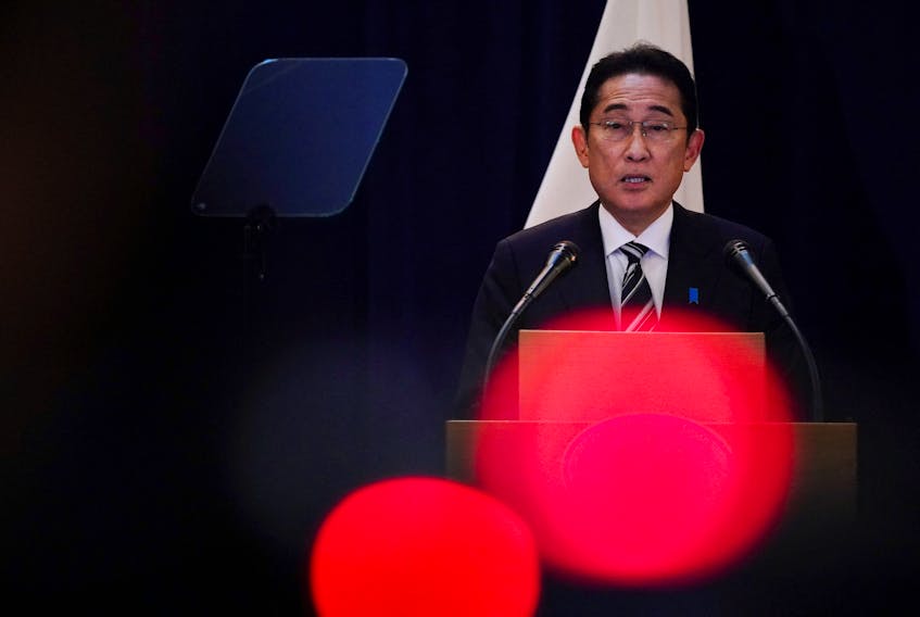 (Reuters) - Japan's Prime Minister Fumio Kishida said on Thursday he will instruct his government to pull together the pillars of an economic package early next week under his new cabinet. Speaking at