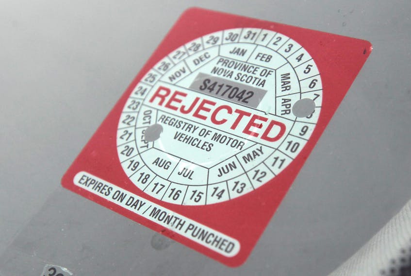 Dec. 9, 2019--Photo of an expired Rejected inspection sticker on a vehicle. (to go with story on a plea deal for a highways inspection officer who was selling inspection stickers results in a fine. The charge was initially criminal negligence causing death.
ERIC WYNNE/Chronicle Herald