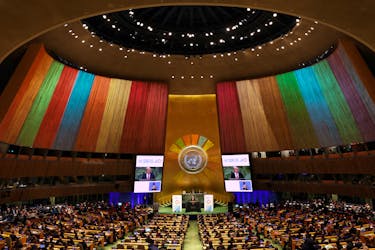 UNITED NATIONS (Reuters) - Turkey's President Tayyip Erdogan complained on Thursday that he was uncomfortable with the use of what he described as "LGBT colors" at the United Nations, which is