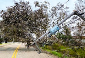 Just one of many cracked power poles that came down on power lines, sending thousands of people around New Waterford and area into darkness, some for over a week during post-tropical storm Fiona in 2022. CONTRIBUTED