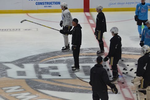 Charlottetown Islanders general manager and head coach Jim Hulton explains a drill during practice on Sept. 20. The Islanders open the 2023-24 Quebec Major Junior Hockey League regular season on the road against the Halifax Mooseheads on Sept. 22. The teams close out a home-and-home series in the islanders’ home opener at Eastlink Centre in Charlottetown on Sept. 23 at 7 p.m. Jason Simmonds • The Guardian
