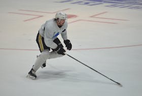Charlottetown Islanders defenceman Lane Hinkley participates in a drill during practice at Eastlink Centre on Sept. 20. The Islanders host the Halifax Mooseheads in their home opener for the 2023-24 Quebec Major Junior Hockey League (QMJHL) season on Sept. 23 at 7 p.m. Jason Simmonds • The Guardian