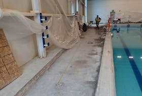 Work on the pool deck at the Garcelon Civic Centre in St. Stephen is underway and is on track to be done by mid-October, according to director of community services Kev Sumner.
