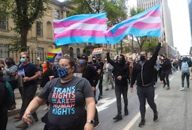 Trans rights activists march as a counter demo to the "1MillionMach4Children" in front of Province House in Halifax Wednesday September 20, 2023.

TIM KROCHAK PHOTO