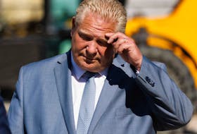 Ontario Premier Doug Ford during a press conference on supportive housing in Mississauga on Aug. 11. 