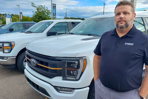 Chad Livingston, the sales manager at Riverview Ford in Fredericton, says he has plenty of high-end trucks and used vehicles for sale, but a nation-wide shortage of smaller, more affordable new vehicles persists.(John Chilibeck, Local Journalism Initiative Reporter, The Daily Gleaner)