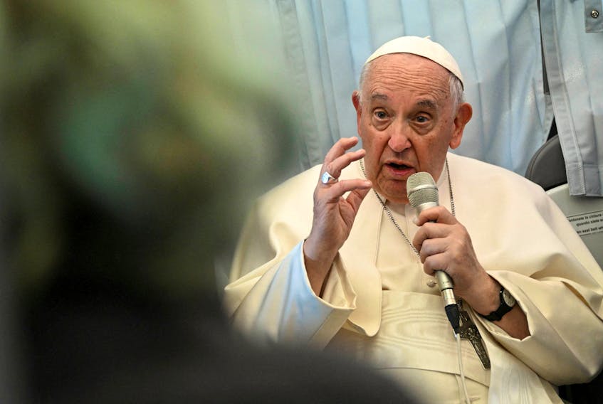 By Philip Pullella ABOARD THE PAPAL PLANE (Reuters) - Pope Francis suggested on Saturday that some countries were "playing games" with Ukraine by first providing weapons and then considering backing