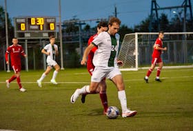 Riad Jaha, 24, of the UPEI Panthers makes a pass in an Atlantic University Sport (AUS) Men’s Soccer Conference game against the Memorial SeaHawks in Charlottetown on Sept. 22. The teams played to a scoreless draw. Janessa Vanden Broek/UPEI Athletics • Special to The Guardian