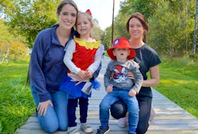 More than 500 people turned out to the Caleb’s Superhero Walk, Run, Fly! fundraiser at Petersfield Park in Westmount on Sunday, including, from left, Nicole Thorne, her children Stella, 4, Luke, 2, and her sister, Janine Burke. Held in honour of Caleb MacArthur, who died March 24, 2015 — weeks shy of his fourth birthday — from a childhood cancer, the family event includes a one- or five-kilometre walk along the “Trail of Heroes” that features the photos and stories of local little superheroes, as well as includes food, music and games. People are encouraged to don capes capes or dress up as their favourite superhero and the money raised supports critically ill children and their families in Cape Breton. CHRIS CONNORS/CAPE BRETON POST
