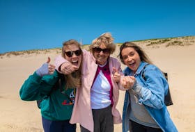 We Are Young (WAY) charity co-founders Cara Chisholm. left, and Katie Mahoney, right, with wish recipient Kaye Moffat. Moffat, from Sydney River, got her wish to visit Sable Island in July through the program. CONTRIBUTED
