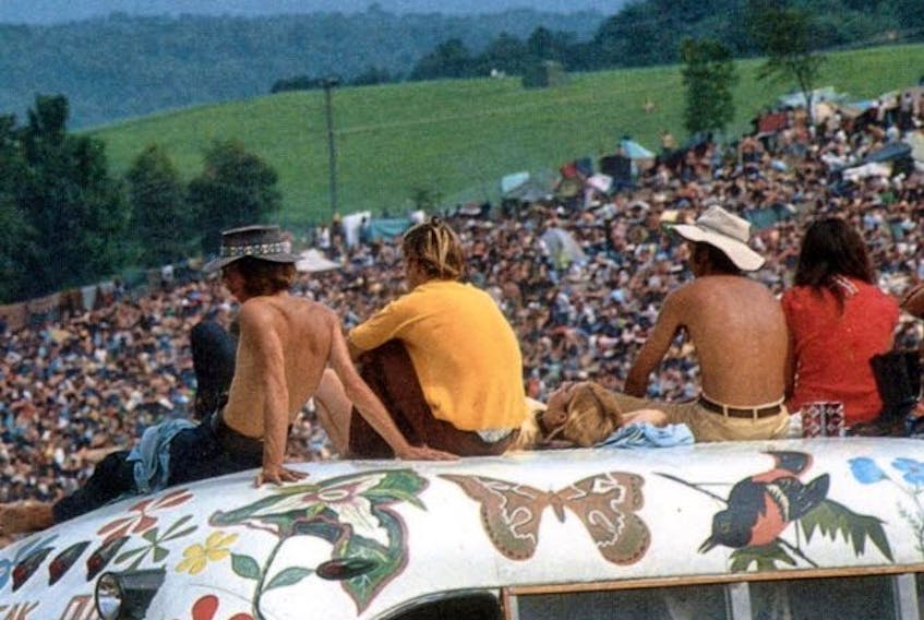  Half a million people gather on a dairy farm in Bethel, N.Y., in 1969 to listen to the likes of Jimi Hendrix and The Who at the Woodstock music festival.