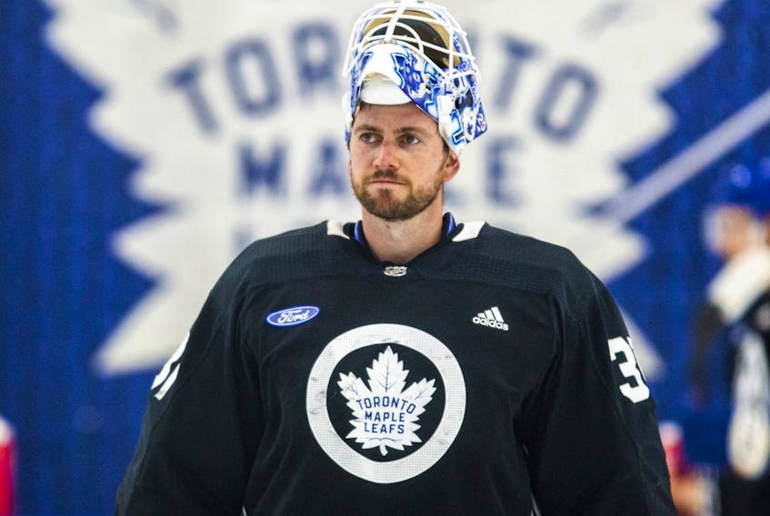 Goalie Martin Jones during the first day of the Toronto Maple Leafs training camp.