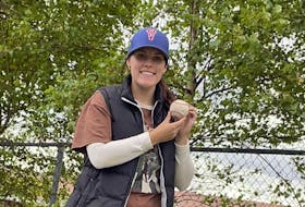 St. John’s athlete Kayla Musseau became the first female player to start a St. John’s Senior Baseball League game as a starting pitcher on Sept. 23 when she suited up for the Gonzaga Vikings. The 17-year-old threw four innings for the club against the Shamrocks. Contributed photo