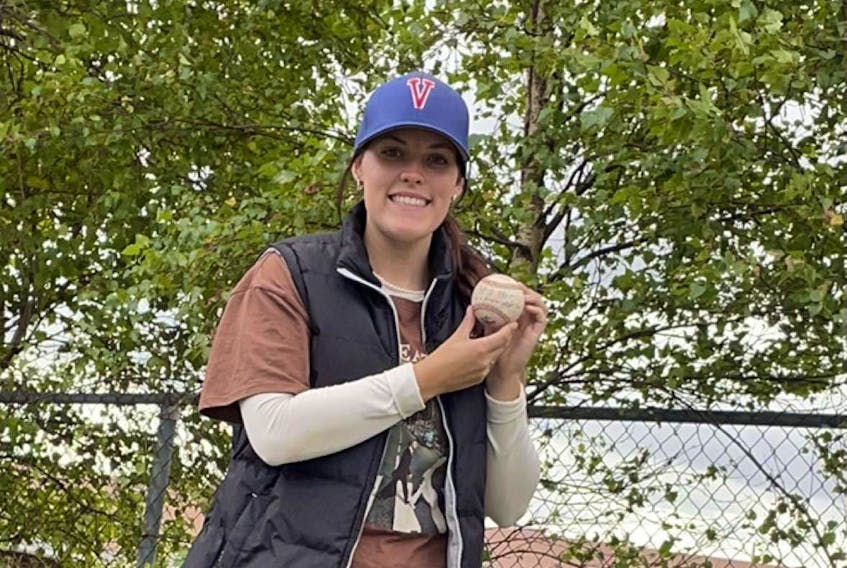 St. John’s athlete Kayla Musseau became the first female player to start a St. John’s Senior Baseball League game as a starting pitcher on Sept. 23 when she suited up for the Gonzaga Vikings. The 17-year-old threw four innings for the club against the Shamrocks. Contributed photo