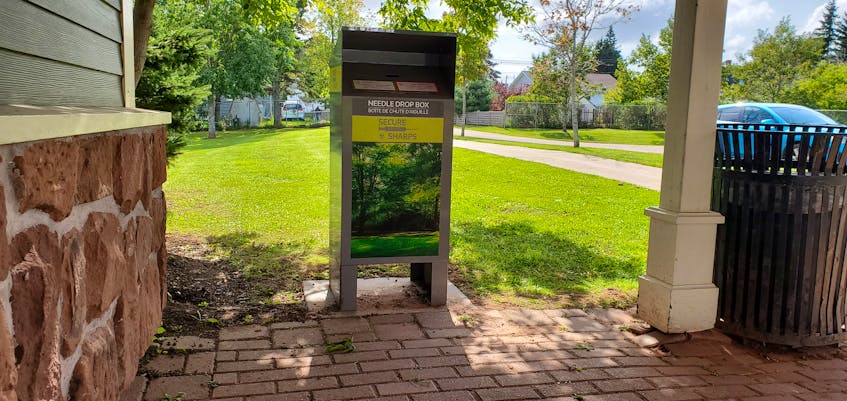 A secure needle disposal box in Summerside’s Heather Moyse Park. Colin MacLean
