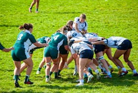 The UPEI Panthers, green jerseys, and St. Francis Xavier X-Women met in an Atlantic University Sport (AUS) Women’s Rugby Conference game at MacAdam Field in Charlottetown on Sept. 23. The X-Women won the game 43-26. Janessa Vanden Broek/UPEI Athletics • Special to The Guardian