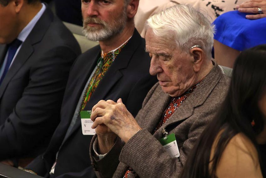 Yaroslav Hunka, a former member of the Waffen-SS, seen sitting in the House of Commons in Ottawa on Friday, Sept. 22, 2023.