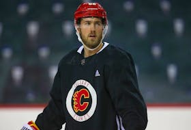 Flames Jordan Oesterle during Calgary Flames training camp at the Saddledome in Calgary on Thursday, September 21, 2023. Jim Wells/Postmedia