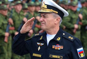 MOSCOW (Reuters) - Viktor Sokolov, the commander of Russia's Black Sea Fleet and one of Russia's most senior navy officers, was pictured attending a video conference on Tuesday, a day after Ukrainian