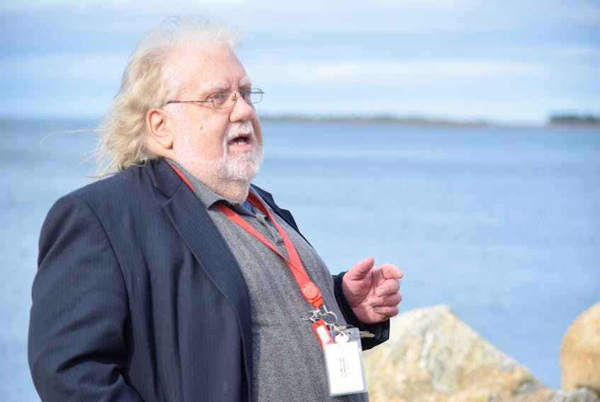 Renowned Nova Scotia UFO researcher Chris Styles talks to people on tour to the crash site in Shag Harbour during the 2022 Shag Harbour UFO XPO. Styles has recently released a new book about another UFO incident in Shelburne County: Sweep Clear 5: NATO's UFO Encounter. KATHY JOHNSON