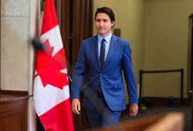 Prime Minister Justin Trudeau arrives to apologize for the House of Commons honouring former Nazi Yaroslav Hunka during Ukraine President Volodomyr Zelenskyy's visit, at a news conference in Ottawa on September 27, 2023.