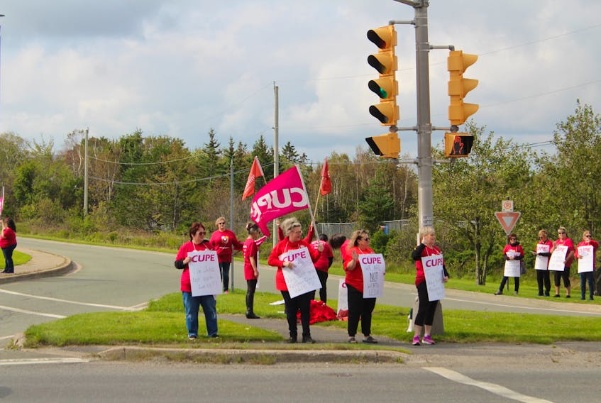 Health care workers from three unions staged a one-day information picket at 11 sites across the province Monday including the Cape Breton Regional Hospital in Sydney. The workers, represented by CUPE, NSGEU, and Unifor, have been without a contract for three years. CAPE BRETON POST PHOTO