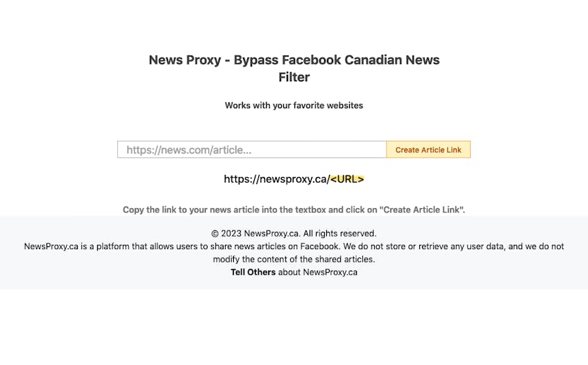 Newsproxy automatically retrieves and displays the necessary information from any linked article on the Newsproxy webpage. It then generates a new link that bypasses the Meta block.