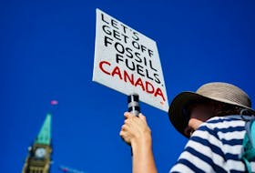 A climate protest on Parliament Hill in Ottawa on Sept. 16, 2023.