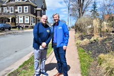 Truro-Bible Hill-Millbrook-Salmon River MLA Dave Ritcey joined by Nova Scotia Premier Tim Houston near the corner of Queen and Normandy streets in Truro last April. Richard MacKenzie