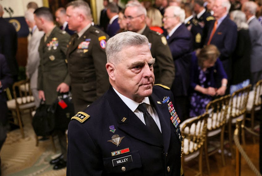 (Reuters) - Outgoing U.S. Chairman of the Joint Chiefs of Staff Mark Milley said on Wednesday he would take measures to protect his family after former President Donald Trump suggested he had colluded