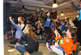 The moment Sydney was named winner of the Kraft Hockeyville national contest in May 2022, female hockey players of all ages jumped up in celebration amid screams and hugs at Cape Breton University pub, The Pitt. CAPE BRETON POST FILE PHOTO.
