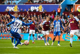 BIRMINGHAM, England (Reuters) - A hat-trick from England striker Ollie Watkins fired Aston Villa to a sensational 6-1 thrashing of high-flying Brighton and Hove Albion in the Premier League on