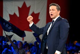 Conservative Leader Pierre Poilievre speaks to delegates at the Conservative Party convention in Quebec City, Friday, September 8, 2023.