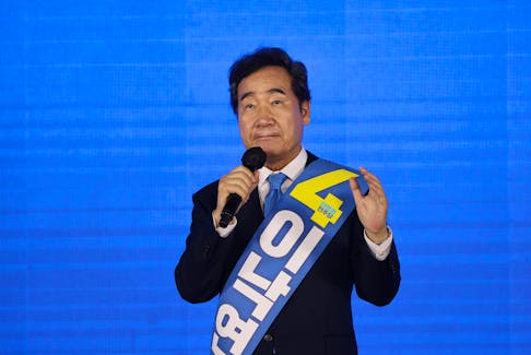 A ruling Democratic Party's contender for next year's presidential election candidate, former Prime Minister Lee Nak-yon speaks during the final race to choose their presidential election candidate in Seoul, South Korea, October 10, 2021.  